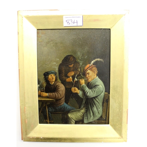 834 - 19th Century German school, after Teniers, pair of oil paintings on metal, figures in tavern interio... 