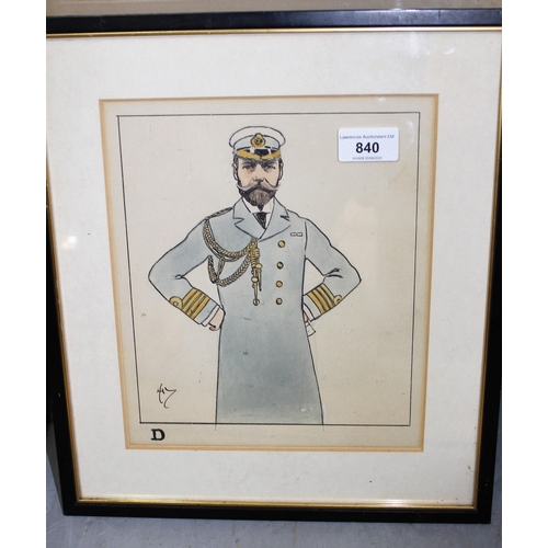 840 - John Hassall, ink and watercolour, portrait of King George V wearing Naval uniform, part of an alpha... 