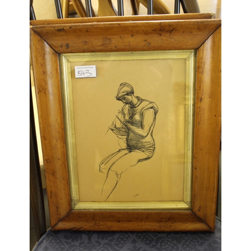 843 - Charles Mahoney, pair of ink drawings, figure studies, signed with initials, each 27cms x 20cms appr... 