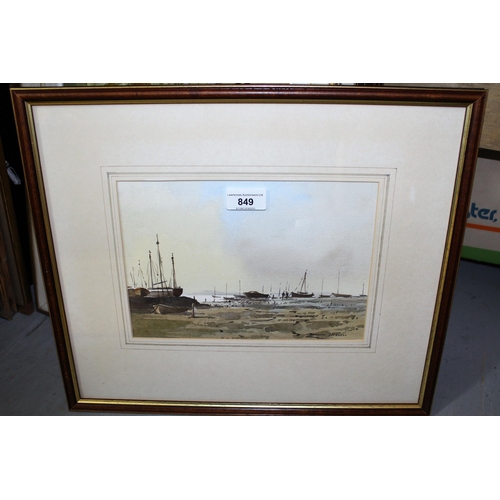 849 - Duncan Russell, watercolour, ' West Mersea ', signed, 17cms x 25cms, framed