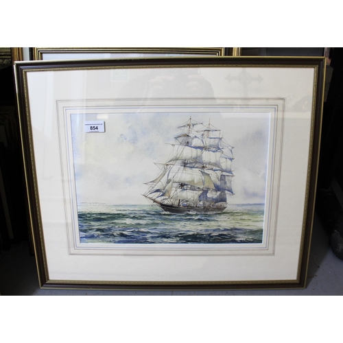 854 - George Shaw, watercolour, ' Red Jacket - American Clipper ', signed, 26.5cms x 38cms, framed