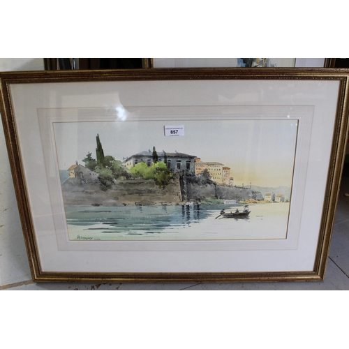 857 - A. Kentarhos (Greek), watercolour, ' Royal Palace, Corfu ', signed, 27cms x 49cms, gilt framed