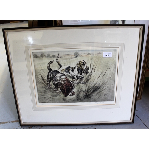 859 - Henry Wilkinson, signed Limited Edition etching, two sporting dogs in a landscape, No. 70 of 75, 25c... 