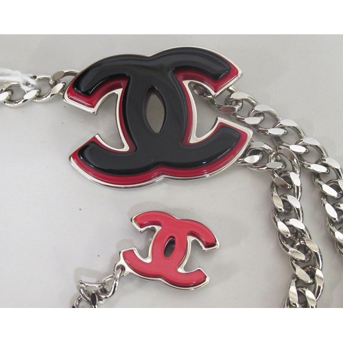 86 - Chanel, 2005, chain link belt with red and black enamel logos, in a Chanel box