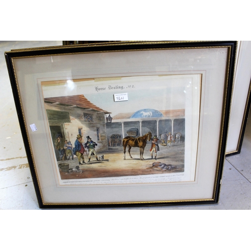 864 - Pair of framed coloured engravings, titled ' Horse Dealing No. 1 and No. 2 ', engraved J. Harris, Ho... 