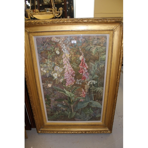 867 - Edith Isabel Barrow, large watercolour, rocky garden scene with foxgloves, dogrose and ferns, signed... 