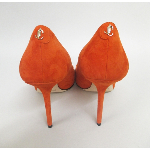 87 - Jimmy Choo, London, orange suede stiletto court shoes in as new condition, size 41