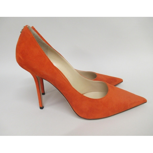 87 - Jimmy Choo, London, orange suede stiletto court shoes in as new condition, size 41