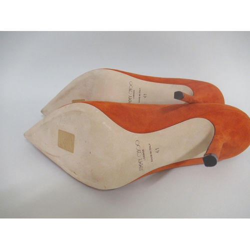 87 - Jimmy Choo, London, orange suede stiletto court shoes in as new condition, size 41