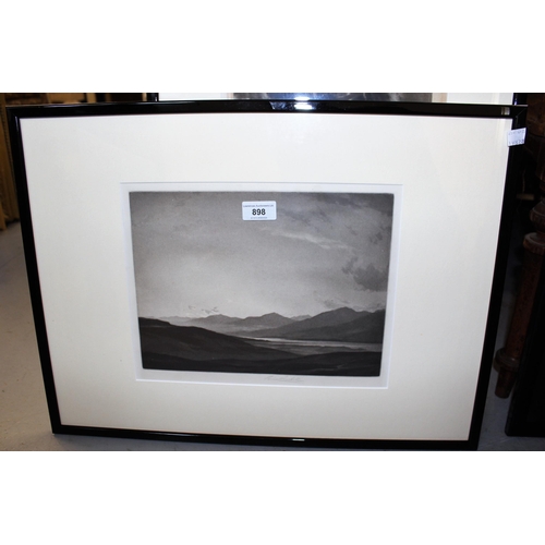 898 - George Percival Gaskell, artist signed etching, a mountainous lake scene, 22cms x 30cms, framed