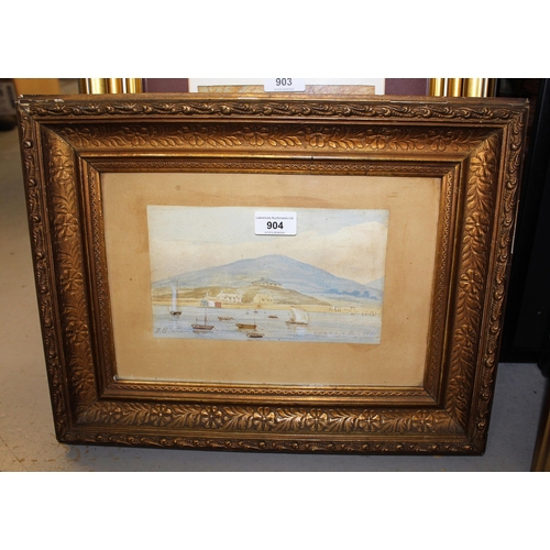 904 - 19th Century watercolour view of Swanage Bay 1851, signed J.B., 13cms x 22cms, gilt framed