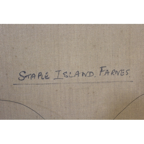 918 - Kit Barker, oil on canvas ' Staple Island, Farnes ', signed and inscribed verso, 90cms x 100cms, fra... 