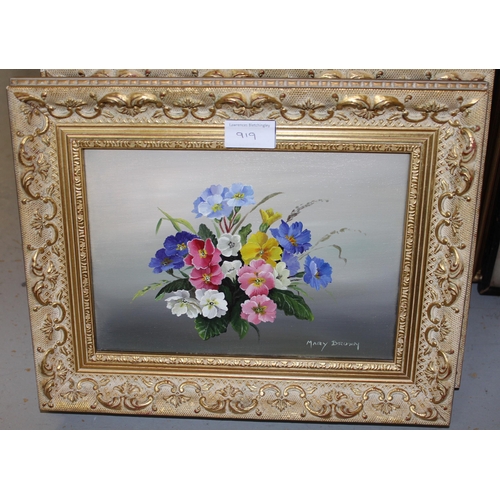 919 - Mary Brown, pair of late 20th Century oil on canvas, still life sprays of flowers, gilt framed, sign... 