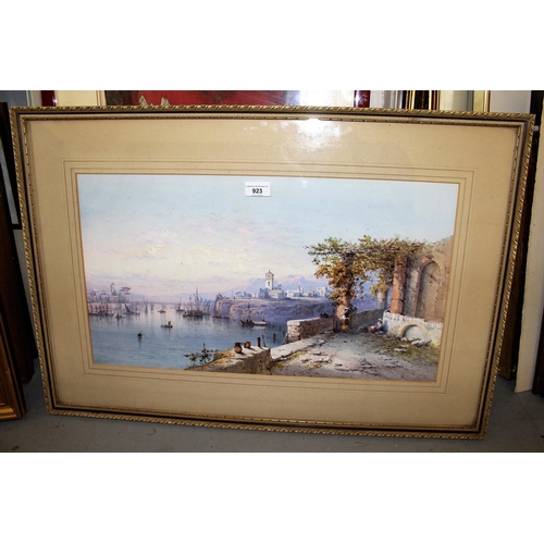 923 - Edwin St John watercolour, Italian coastal scene with various figures and shipping, signed, framed, ... 