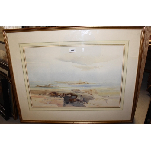 933 - Frederick Sands, watercolour ' St. Aubin's Bay ', 40cms x 66cms approximately, signed, gilt framed