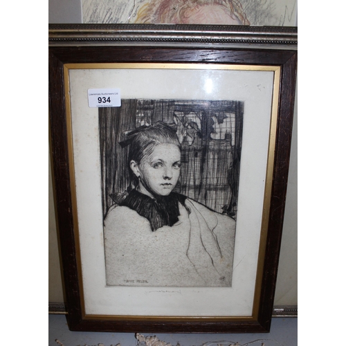 934 - William Lee Hankey, signed etching ' Marie Helen ', inscribed to Edith and dated 1923, blind stamp t... 