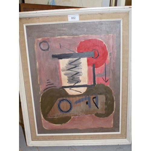 952 - Modernist oil on canvas, abstract study, insribed verso ' A. Whishaw , on side of stretcher, togethe... 