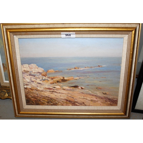 968 - Oil on board, coastal landscape, bearing inscription in Greek verso, ' B. ???? ', 22cms x 30cms