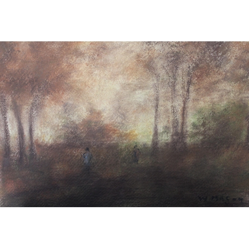 974 - Lawrence Gowing, signed pastel, landscape together with a pastel drawing of figures in a woodland la... 