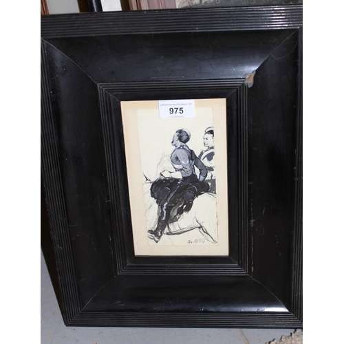 975 - Gouache and pencil drawing, study of a French cavalry man on a horse, indistinctly signed, 17cms x 8... 