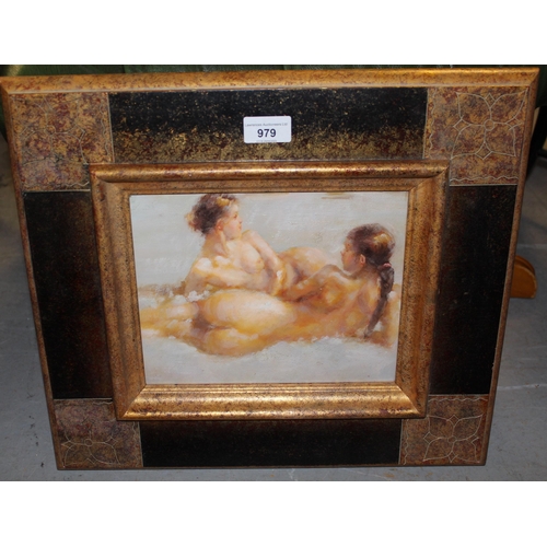 979 - 20th Century French school oil on canvas, study of two reclining female figures, 20cms x 25cms