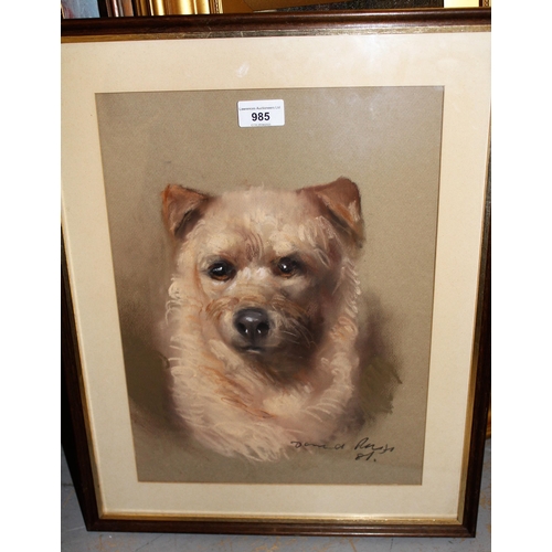 985 - Donald Russ, signed pastel drawing, portrait of a dog, 39cms x 29cms