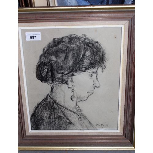 987 - Charcoal drawing, portrait of a lady, inscribed ' Kitty K. ' (Kitty K. was one of Walter Sickerts mo... 