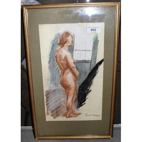 992 - Paul Maze, signed pastel drawing, female figure study, 31cms x 18cms