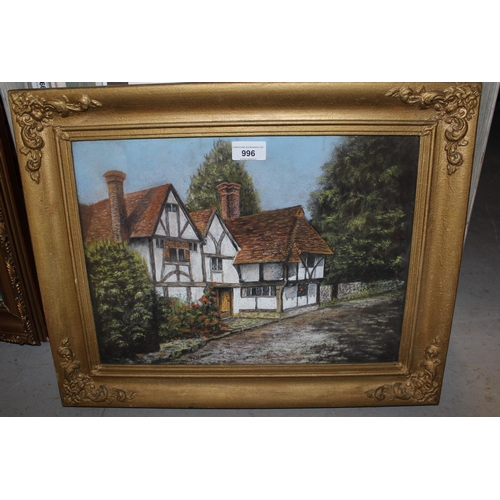 996 - 20th Century pastel ' The Old Pack House, Church Lane, Godstone ', indistinctly signed, gilt framed ... 