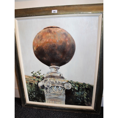 998 - Large 20th Century oil on canvas, study of a column, dated '97, framed 75cm x 60cm