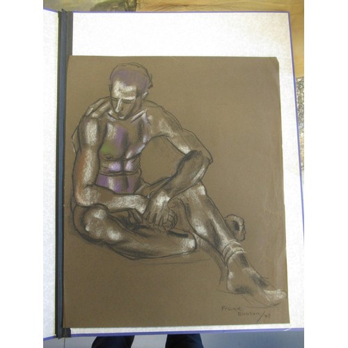 1150 - Frank Dobson, signed charcoal and coloured chalks, male figure study, unframed, 58cms x 48cms