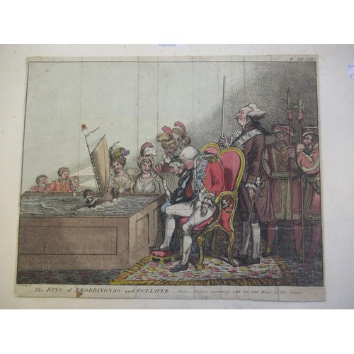 1061 - Group of four James Gillray, hand coloured satirical cartoons (trimmed and mounted) 25cms x 30cms ea... 