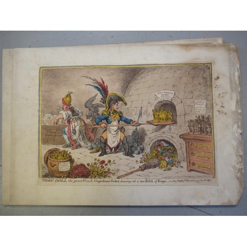 1061 - Group of four James Gillray, hand coloured satirical cartoons (trimmed and mounted) 25cms x 30cms ea... 