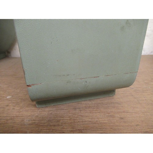 214 - 1930's Blue painted  wooden dolls house bedroom suite comprising : wardrobe, dressing table with sto... 