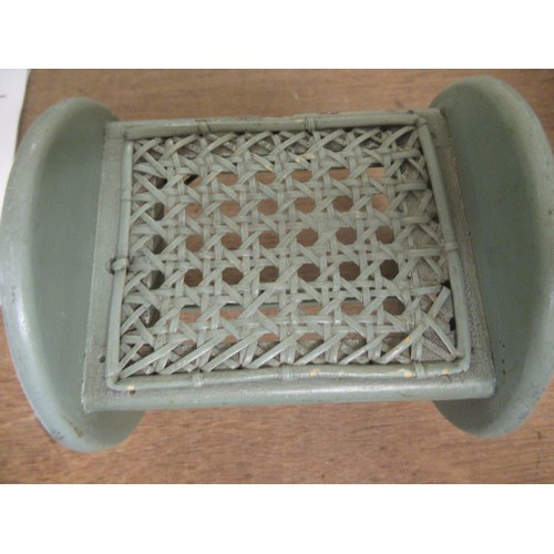 214 - 1930's Blue painted  wooden dolls house bedroom suite comprising : wardrobe, dressing table with sto... 