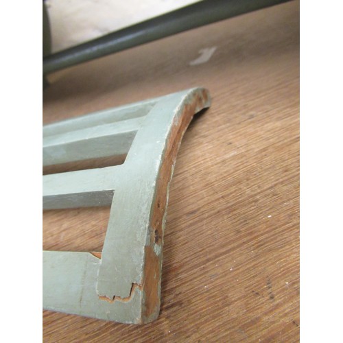 214 - 1930's Blue painted  wooden dolls house bedroom suite comprising : wardrobe, dressing table with sto... 