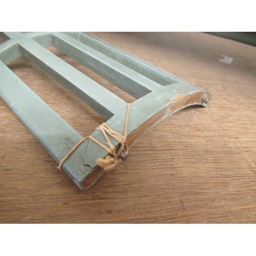 214 - 1930's Blue painted  wooden dolls house bedroom suite comprising : wardrobe, dressing table with sto... 