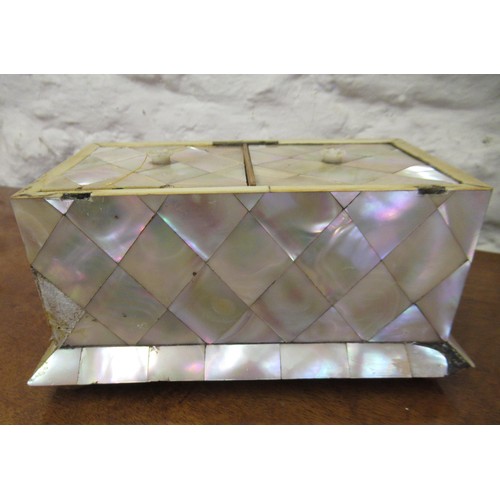 1247 - 19th Century mother of pearl two division tea caddy (slight damages)