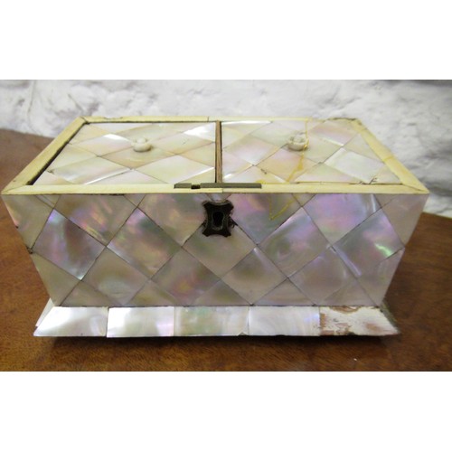 1247 - 19th Century mother of pearl two division tea caddy (slight damages)