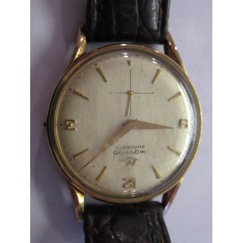 716 - Gentleman's 9ct yellow gold cased Movado automatic wristwatch with subsidiary seconds and later stra... 