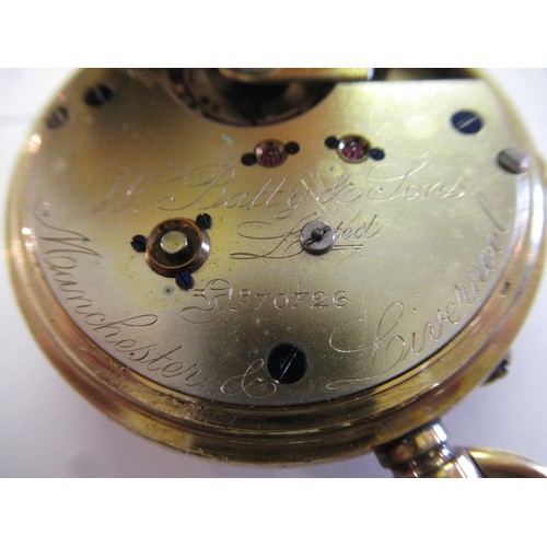 791 - 18ct Gold cased crown wind open faced pocket watch, the enamel dial with Roman and Arabic numerals, ... 