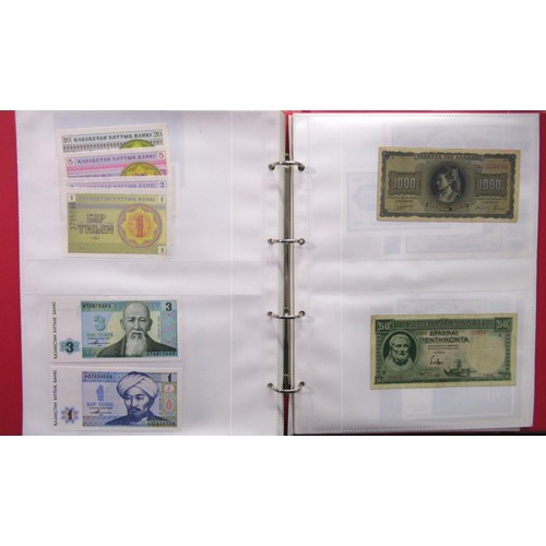 807 - Two folders containing a quantity of World bank notes