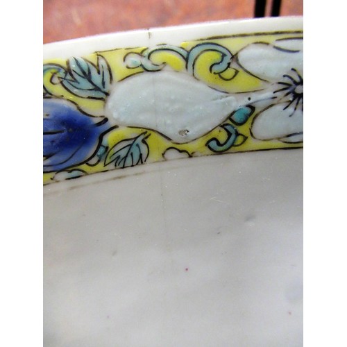 420 - Chinese circular porcelain charger, painted with a bird (chip to rim), 36cms diameter, together with... 