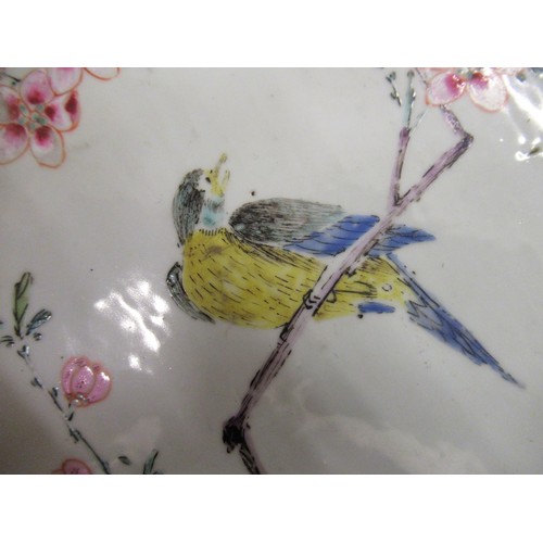 420 - Chinese circular porcelain charger, painted with a bird (chip to rim), 36cms diameter, together with... 