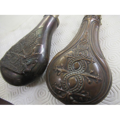 115 - Two 19th Century copper powder flasks