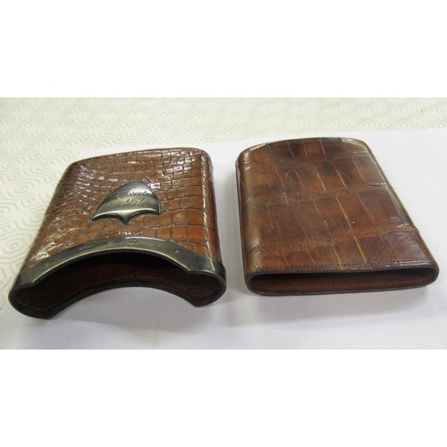 157 - Early 20th Century alligator leather and silver mounted cigar case