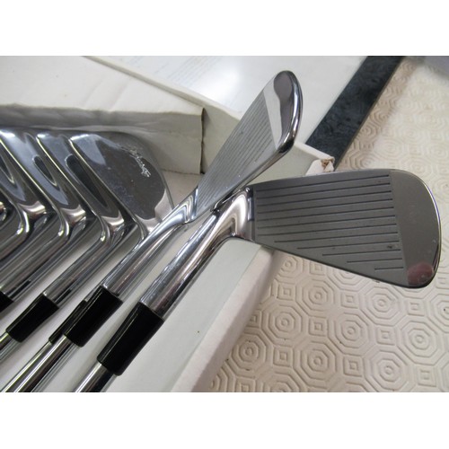 308 - Boxed set of nine Slazenger Maxfli golf irons, one of three sets originally made for Seve Ballestero... 