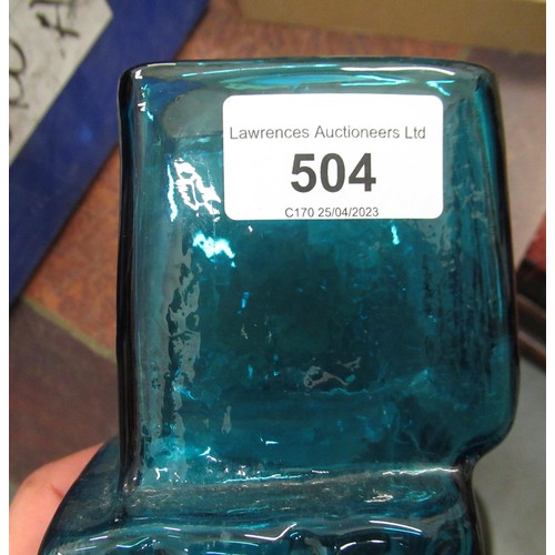 504 - Whitefriars Drunken Bricklayer Kingfisher blue glass vase, 20.5cms high