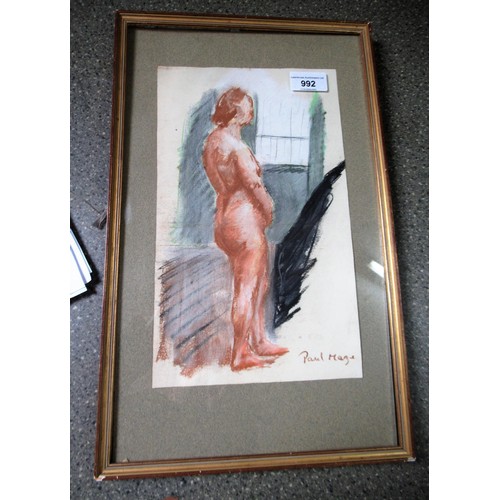 992 - Paul Maze, signed pastel drawing, female figure study, 31cms x 18cms