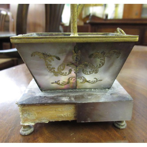 1226 - Unusual 19th Century gilt metal and mother of pearl table clock in the form of a pot plant, 20cms hi... 